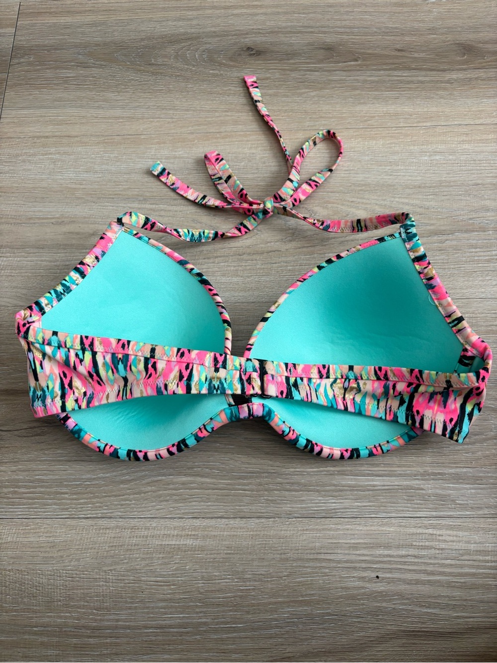 Shade & Shore Pink Teal Multicolor Halter Bikini Top - Picture 3 of 4